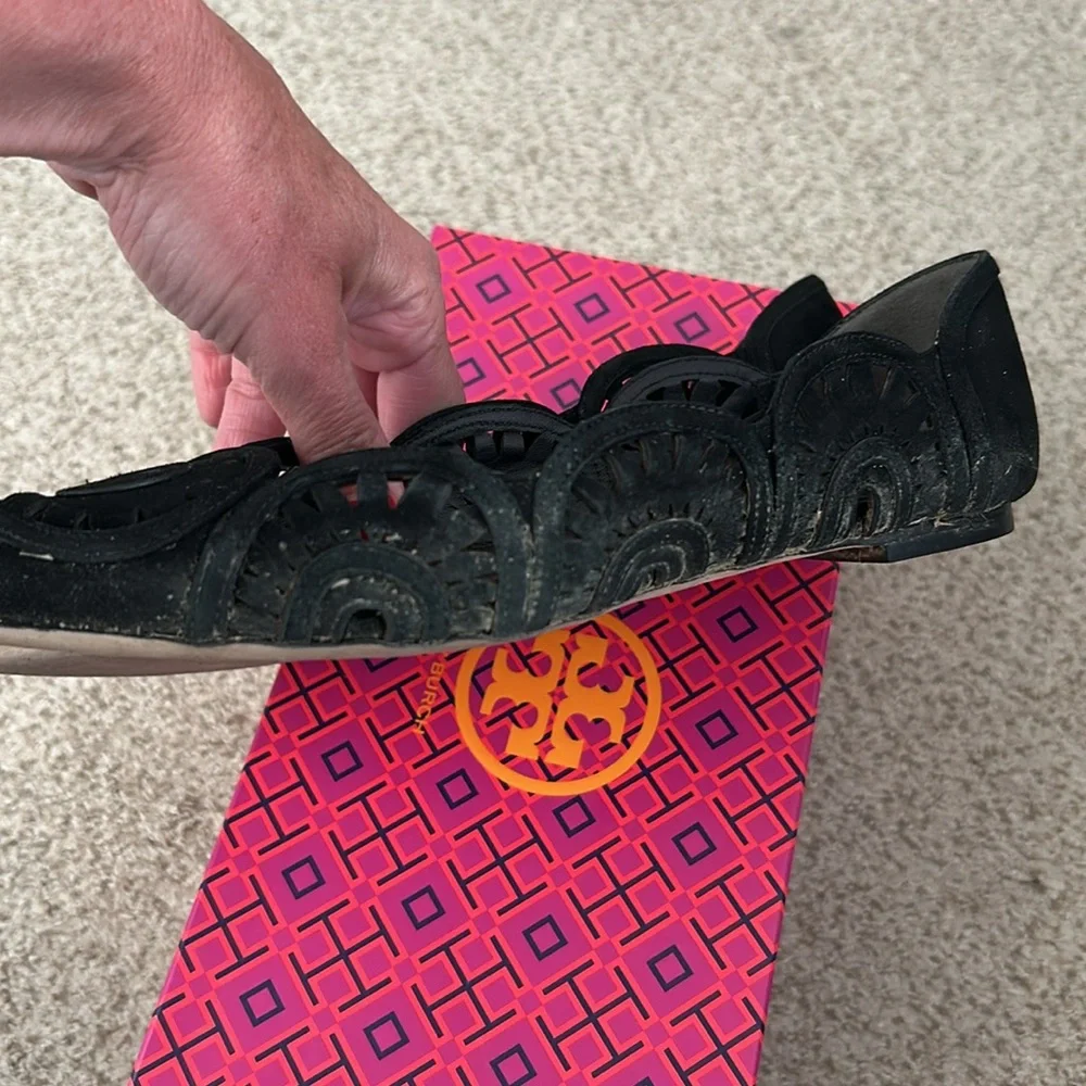 Tory Burch Leyla Black Suede Flat, 7.5